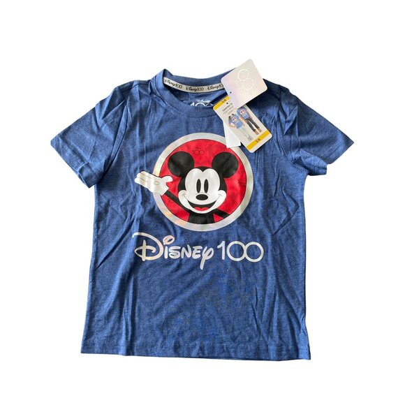 Disney 100 Graphic T-Shirt For Kids Size 5/6 Blue Mickey Mouse Design Cotton Ble - Picture 1 of 4